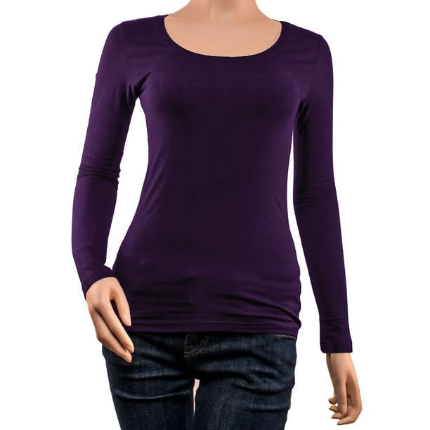 Womens Cotton Basic Soft Fit Long Sleeve Scoop Neck T Shirt Blouse Bottoming Shirt Womens Cotton Basic Soft Fit Long Sleeve Scoop Neck T Shirt Blouse Bottoming Shirt